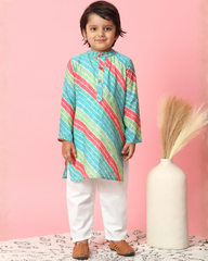 Colourful Cotton Diagonal Stripe Kurta with White Pants