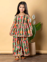 Festive Mosaic Sibling Twinning Set Vibrant Kurta & Sharara Combo