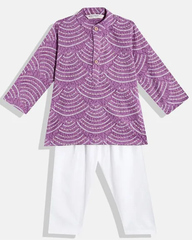 Purple Cotton Kurta Set with White dots Boy