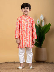 Coral Harmony Sibling Twinning Set Ethnic Ikat-Inspired Kurta & Sharara Combo
