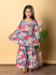 Floral Sibling Twinning Set Vibrant Kurta & Sharara Outfit for Boys and Girls