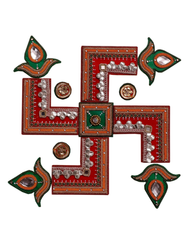 Acrylic Rangoli in Swastik Design – Red & Green Decorative Art