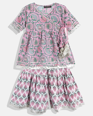 Angarkha Style Pink Floral Kurta with Sharara Pants