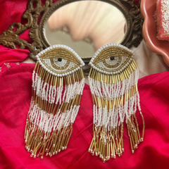 Nazariya White Evil Eye Handmade Earrings