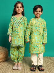 Turquoise Garden Print Twinning Set Girls and Boys