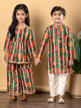 Festive Mosaic Sibling Twinning Set Vibrant Kurta & Sharara Combo