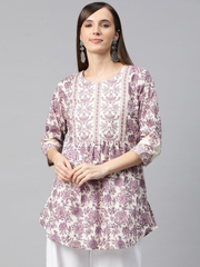 Purple Peplum Style Cotton Summer Kurti