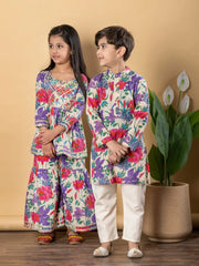 Floral Sibling Twinning Set Vibrant Kurta & Sharara Outfit for Boys and Girls