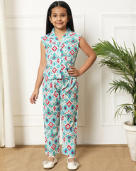 Sleeveless Multicolor Printed Coord Set