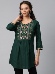 Blue Cotton Party Kurti with Prints