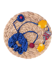 Handmade Navy & Multicolor Scrunchie – Vibrant, Versatile & Sustainable