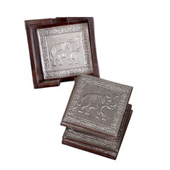 Silver Toned Wooden Coaster