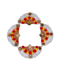 Floral Jasmine Rangoli with Pom-Poms, Jardosi Work & Tealight Holders