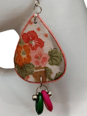 Artistic Pink Green Fabric Earrings