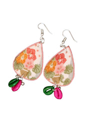 Artistic Pink Green Fabric Earrings