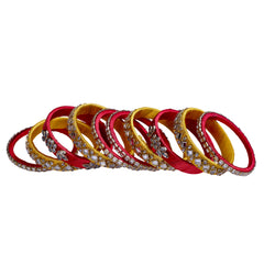 Red Mustard Silk Thread Embellished Bangle Set