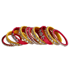 Yellow and Red Silk Thread Embellished Bangle Set