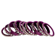 Wine Magenta Silk Thread Embellished Bangle Set
