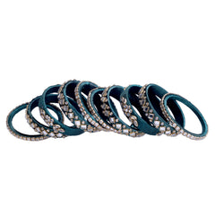 Crystal Teal Silk Thread Embellished Bangle Set