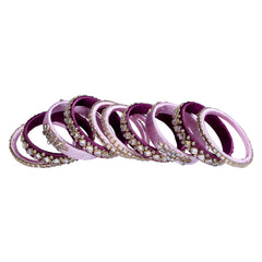 Blush Lilac & Plum Silk Thread Embellished Bangle Set