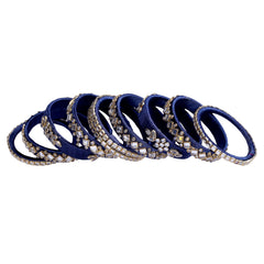 Midnight Blue Silk Thread Embellished Bangle Set