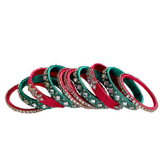 Red and Green Silk Thread Embellished Bangle Set
