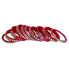 Red Silk Thread Embellished Bangle Set