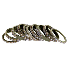 Olive Green Silk Thread Embellished Bangle Set