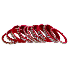 Bridal Red Silk Thread Embellished Bangle Set