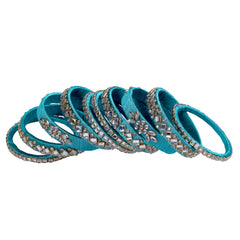 Turquiose Blue Silk Thread Embellished Bangle Set