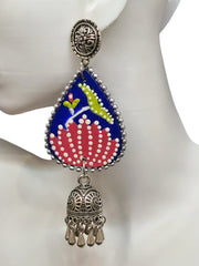 Beautiful Blue Pink Lotus print with Bell Earrings