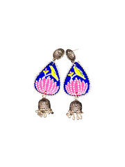 Beautiful Blue Pink Lotus print with Bell Earrings