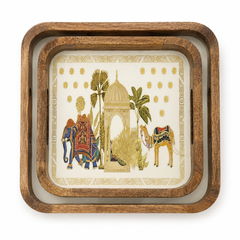 Royal Caravan Heritage Square Wooden Nesting Serving Tray Set of 2