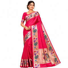 Crimson Red Silk Saree with Musical Motif Weaving