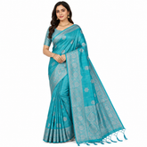 Aqua Blue Silk Saree with Silver Zari Weaving