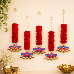 Crimson Diya Blossom Hanging (Set of 2)