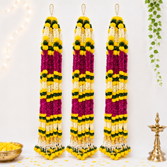 Traditional Marigold and Gajra Floral Hangings (Set of 12)