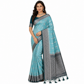 Teal Silk Saree with Antique Silver Zari