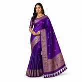 Purple Silk Saree with Copper Zari Border & Paithani Peacock Motifs