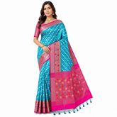 Sky Blue Silk Saree with Pink Zari Border