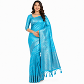 Aqua Blue Silk Saree with All-Over Zari Pattern