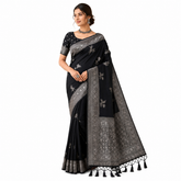Black Silk Saree with Antique Silver Zari Work