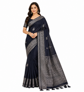Classic Black Silk Saree with Geometric Silver Zari