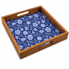 Indigo Garden Wooden Serving Tray