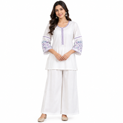Elegant White and Purple Kurta Set