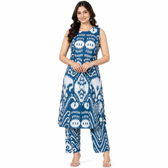 Striking Blue And White Sleeveless Co-Ord Set