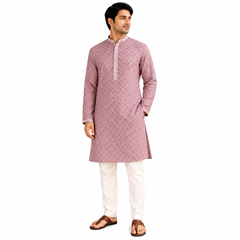 Silk Pinkish Purple and White Kurta with Shimmer