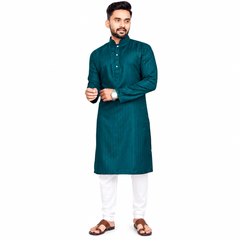 Blue Blended Cotton Kurta with Silver Thread Work