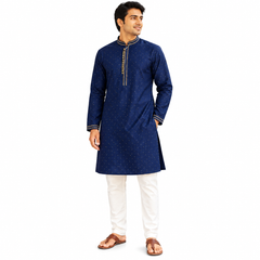 Blue Kurta with golden resham dots
