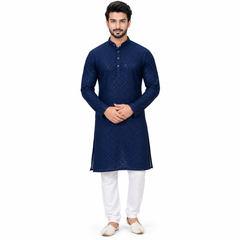 Blue Rayon Party Kurta with Thread Work
